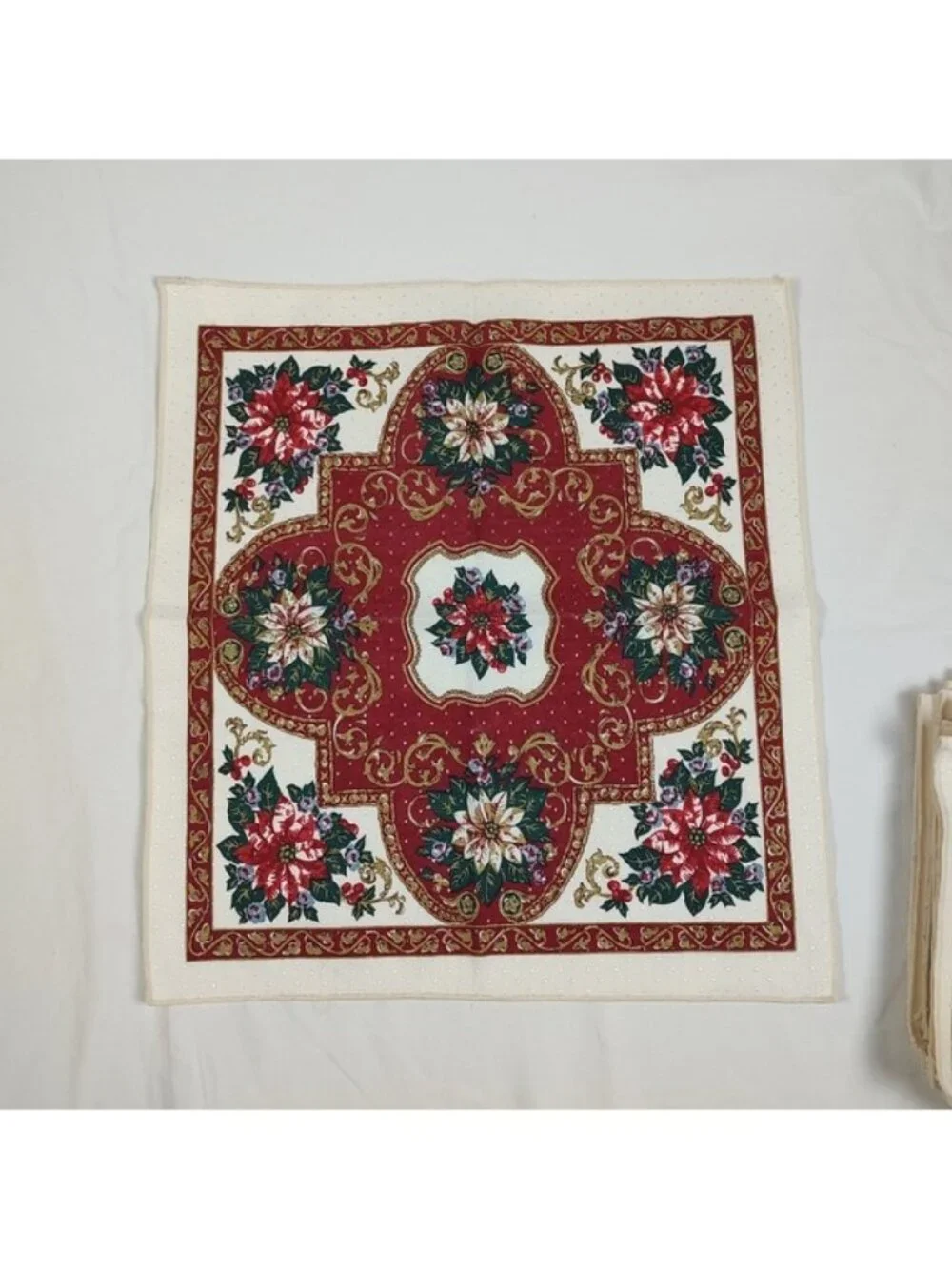 Vintage Sunweave Poinsettia Christmas Cloth Napkins Set of 10